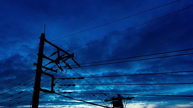 4K 住宅街の夕焼け 幻想的な空　電柱のシルエット　微速度撮影　タイムラプス