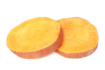 sliced sweet potatoes isolated on white background