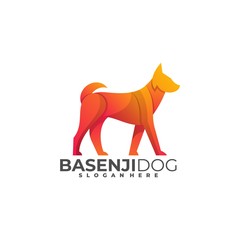 Vector Logo Illustration Dog Walking Gradient Colorful Style.