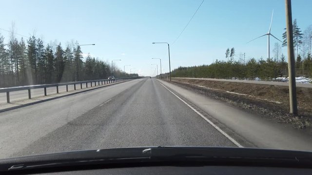 Driving a car on divided highway, Lappeenranta Finland