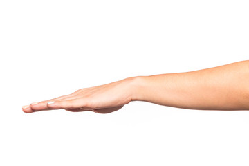 female hand isolated on white background showing hand gestures - Image