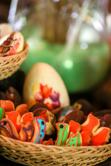 Colorful beautiful easter eggs in nest. Easter concept