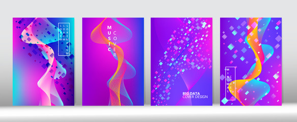 Funky Geometric Music Wallpaper Equalizer Gradient Overlay. Big Data Neon Tech 