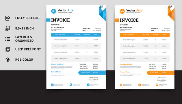 Invoice minimal design template. Bill form business invoice accounting. Modern and Creative design