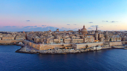 The capital city of Malta - Valletta in the evening - aerial photography