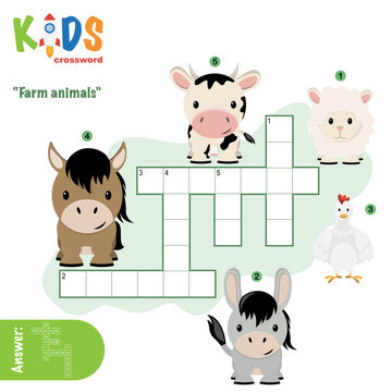 Easy crossword puzzle 'Farm animals', for children in elementary and middle school. Fun way to practice language comprehension and expand vocabulary. Includes answers.