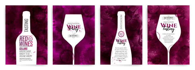 Collection of templates with wine designs. Brochures; posters; invitation cards; promotion banners; menus.