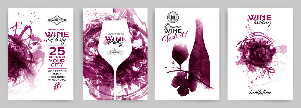 Collection of templates with wine designs. Brochures; posters; invitation cards; promotion banners; menus.