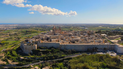 Obraz premium The famous medieval hilltop village of Medina in Malta - aerial photography