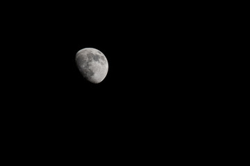 Closeup of a Three Quarter Moon in a Black Sky