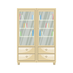 Cartoon living room cupboard with books. Vector illustration