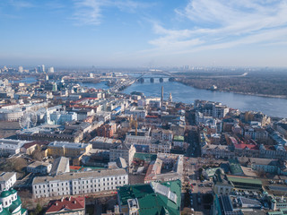 Aerial drone view. View of Podil - the historical part of Kiev.