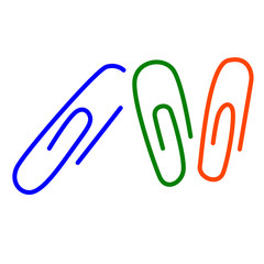 Vector drawing of paper clips on a white isolated background. Set of paper clips, flat, colored.