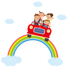虹の上をドライブと仲良し家族