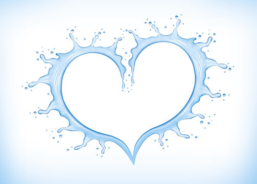blue water splash creating heart shape
