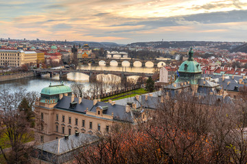 Fototapeta na wymiar Panoramic view of the sunset at Prague