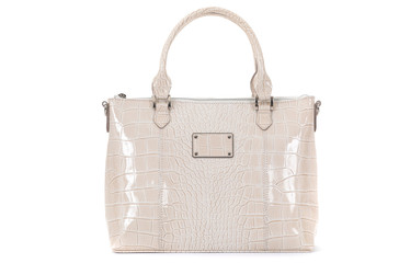 women cream leather bag isolated on white background