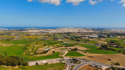Aerial view over the historic city of Mdina in Malta - aerial photography