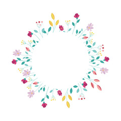 Floral round frame isolated on a white background