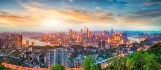 Fototapeta na wymiar The skyline of night view of Chongqing urban architecture..