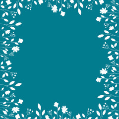 White floral frame on a navy background. Summer flowers