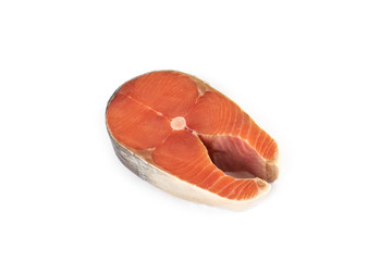 steak of a red fish salmon isolated on white background.