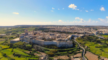 Aerial view over the historic city of Mdina in Malta - aerial photography