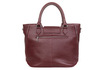 brown leather female bag on a handle on a white background