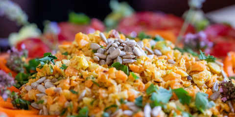 Detail of a cold vegan and vegetarian buffet