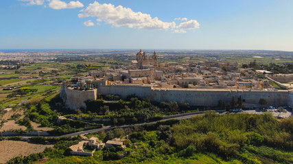 Aerial view over the historic city of Mdina in Malta - aerial photography