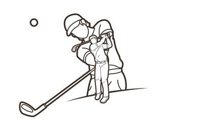 Golf players Golfer action cartoon sport graphic vector.