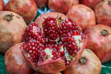 Fresh and organic pomegranate in the local market