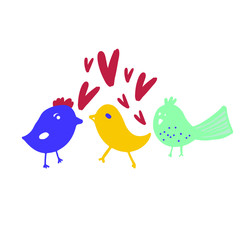 Birds and leaves patter. Flat illustration for your design. Card about love