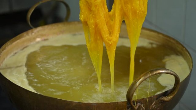 Made fios de ovos or foi tong dessert from Thailand. Foi Tong (Shredded Egg Yolk Tart), Thai dessert