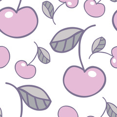 Vector seamless pattern of pink lilac cherry with leaf. Childrens, kids concept. Textile template