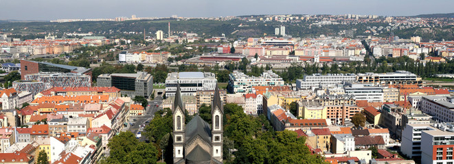 View of Prague from Mount Vitkov to the areas of Karlin, Holesovice, Bubenec and Liben.