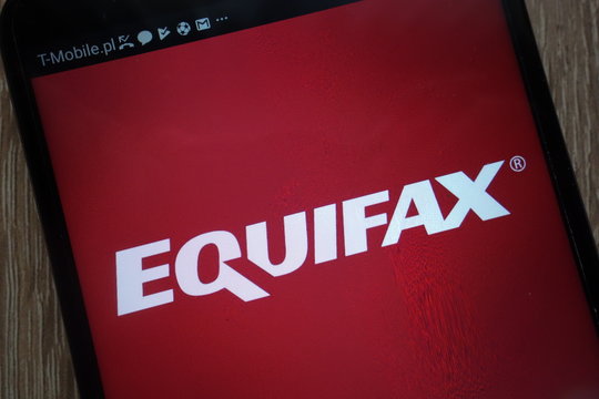 KONSKIE, POLAND - SEPTEMBER 01, 2018: Equifax logo displayed on a modern smartphone