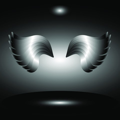 Art depicting the wings and halo of an angel. Image in red and white using gradients.