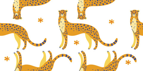 Seamless pattern. Cheetahs on a white background.