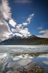 Mount fairview, partly frozen lake, Lake Louise Banff National Park, Alberta Canada
