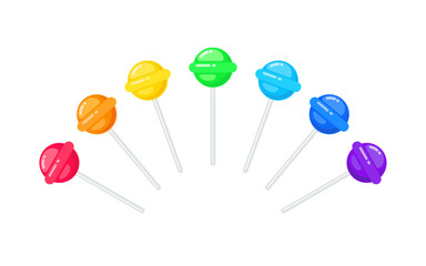 Set of rainbow colored round lollipops. Vector illustration isolated on white background