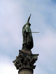 Peace Column - In the center of  Liberty Square, at the top of a marble column, a female figure with a sword in her right hand and a flag in her left, cast in bronze from the civil war cannons.