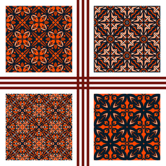 Vector seamless texture collection. Colorful backgrounds with ethnic oriental ornament