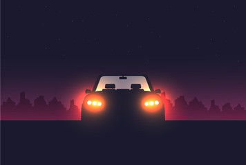 Fototapeta na wymiar Night background with car vector, flat illustration