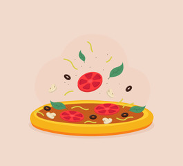 Flat vector illustration of italian pizza