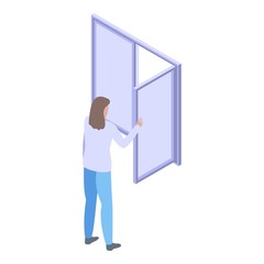 Woman check window after installation icon. Isometric of woman check window after installation vector icon for web design isolated on white background