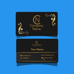 Luxury VIP business card black gold color with modern minimalist style. Elegant business name card template for any purpose like accountant, attorney, lawyer.