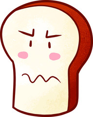 Cute and funny bread character with sad face
