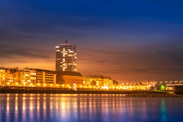 Ministry of Economic Affairs, Innovation, Digitalization and Energy of the State of North Rhine-Westphalia in Germany;
night view of the Rhine