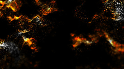 Gold and black color digital particles wave flow abstract technology background concept.